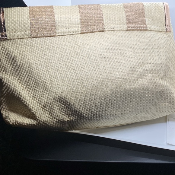 Victoria’s Secret Natural Golden Straw Clutch/Rose Gold Stripes/NIP - Picture 3 of 9